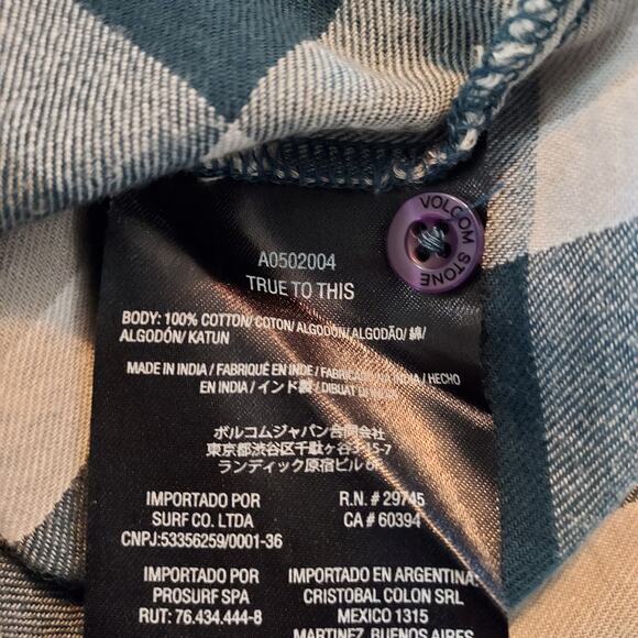 🔴3/$25 Volcom Teal Blue Plaid Long Sleeve Button Size M - Picture 10 of 10